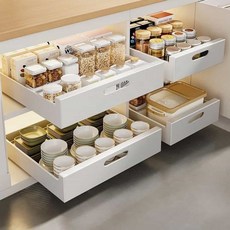 주방 슬라이딩 선반 레일 수납장 무타공 슬라이딩 정리대 밥솥 레일 거치대, 무타공 슬라이딩레일 서랍장M-30cm(블랙), 무타공 슬라이딩레일 서랍장M-30cm(블랙)