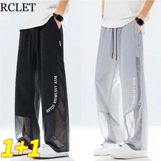 RCLET 1+1 남자 여름 얇은 망사 통기 쿨링 일자바지 와이드 팬츠 빅사이즈 캐주얼 트레이닝 바지