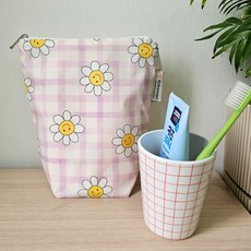 도토마리 방수 다용도 양치컵파우치 물병파우치 수건파우치 어린이집파우치, 해피체크핑크