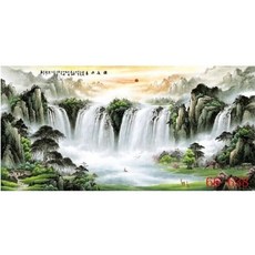 幸運星 山水畫 風水畫 聚寶盆牡丹畫, 第二幅李嘉誠同款財源滾滾,約99*50cm只有一幅畫材質娟布