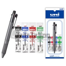 유니 제트스트림 4+1 메탈 멀티펜 리필 세트, 4+1 건메탈릭+0.5mm리필(흑1청1적1녹1) 세트