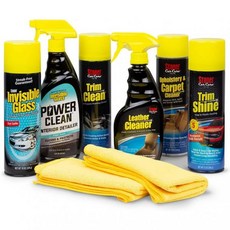 스톤어 카 케어 99056 인테리어 디테일링 8개 세트 카펫 및 업홀스터리 클리너 가죽 트림 광택제 프리미엄 유리 파워 클린 그리고 두 개의 마이크로파이버
