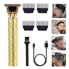 남성용 헤어 트리머 전기 헤어 클리퍼 무선 수염 트리머 면도기 전기 T 블레이드 헤어 트리머 제로 갭 헤어 클리퍼 커팅 그루밍 키트 가이드 빗 이어 스푼 도구 세트 블랙, 골드