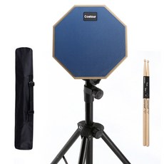 Zoom-AI 연습용 8인치 드럼패드 세트 나무스틱 삼각대 스탠드 보관 가방 입문용 드럼 리듬 연습, 드럼패드+스틱+삼각대+가방(블루), 1세트