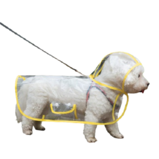 寵物雨衣 EVA材質 防水速乾 暴雨級防水 隱藏式牽引孔設計, 狗狗雨衣【透明黃邊】, 1個