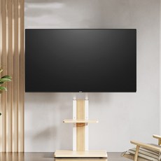 FANOBO 티비 거치대 휴대용 티비 스탠드 25-75인치에 tv스탠드 좌우 조절 가능 이동식 tv 적용 55KG 하중 이동식 tv 거치대, 원목색, 1개