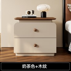 中古奶油風實木烤漆床頭櫃 輕奢設計臥室小型收納櫃, P2實木烤漆奶茶色