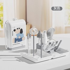 可折疊嬰兒奶瓶刷套裝，十合一便攜式奶瓶清潔刷組合，含矽膠刷、瀝水收納盒, 灰色, 1個