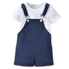 HINTINA 유아 여아용 오버롤 반바지 세트 캐주얼 여름 의상 트렌디한 반바지 주머니 달린 롬퍼 다크 그린
