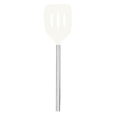 Tovolo 슬롯 실리콘 주걱 뒤집개 슬롯 스테인리스 스틸 손잡이 25.4cm(10인치) 핑크 셔벗 내열성 무독성 BPA 프리 주방 용품 실리콘 에그 팬케이크 플리퍼 금속 핸, 화이트