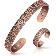 여성용 림프 배액 반지 및 구리 팔찌 자석 해독 반지와 100% 순수 주얼리 선물, Copper-ring & Bracelet