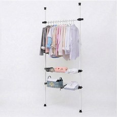 OKAWA頂天立地晾衣架 多功能置物衣架 免釘安裝 穩固耐用, 1層+2籃(白桿)