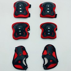兒童滑輪六件式護具，滑雪溜冰滑板車戶外運動安全防護組，紅黑色, 紅黑色, 1個