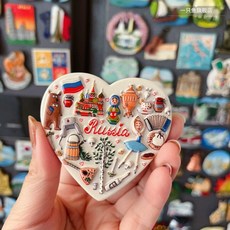 마카오마그넷 마카오기념품 성바울성당 마그네틱 마카오성당 냉장고 세계, AT. 컬러 프린트 하트 모양 러시안 스타일 A