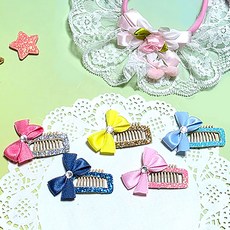 강아지핀 [문펫] 리본반짝이빗살핀 4색 핀대3.2cm (전체4.5cm) 똑핀 빗살삔 똑딱핀 빗살핀, 1개, 코랄(실버핀)