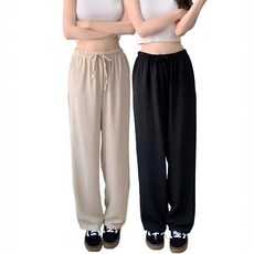 우민샵 여성 밴딩 트레이닝 와이드 팬츠 2P