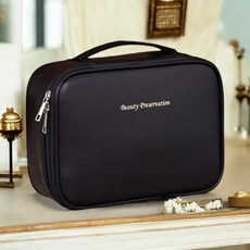 샤이니무드 대용량 여행용 여성 메이크업 정리용 방수 화장품 파우치, 블랙