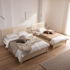 삼익가구 어라운드 원목 침대 SS Q 슈퍼싱글 퀸 매트리스포함 E0등급 침대프레임, 03. 크림화이트_슬림150T독립매트포함