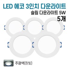 라인조명 LED 에코 3인치 다운라이트 5w (주광/전구/주백), 5개, 주광색(흰빛)