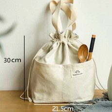 日式簡約棉麻束口袋保溫便當袋 加厚鋁箔內裡 防水餐袋 便攜野餐包, J.日式棉麻束口-米色, 1個