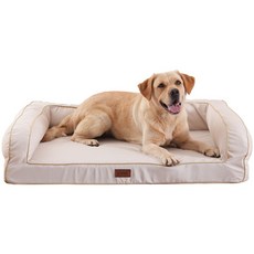 EMME 강아지 베드 청소가 쉬운 방수 펫 베드 소파 세탁 가능한 통기성 좋고 눅눅하지 않은 베개 포함 쿠션감이 뛰어난 고반발 노령견 강아지 고양이 다둥이 사육용 분리 가능한 커버, 1개, Waterproof Type-Ivory