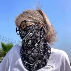 防曬面罩 防曬面罩女士遮全臉冰絲圍脖男夏季面紗騎行面巾口罩防護臉罩遮陽, 英文塗鴉面罩, 1個