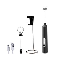 百獅 電動奶泡器 三檔調節 USB充電 手持奶泡機 牛奶泡沫機 奶泡打發器 咖啡奶泡機, 黑