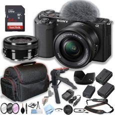 소니 ZV-E10 미러리스 카메라 16-50mm 렌즈 포함 64GB 메모리 케이스 안정 그립 포드 필터 2배 배터리 기타 액세서리 30개 세트 리퍼비시