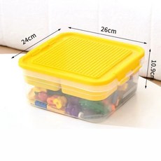 分層小顆粒樂高收納盒 防塵透明積木整理盒, 黃色【雙層收納丨趣味蓋板】, 1個