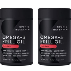 SPORTS RESEARCH 磷蝦油蝦紅素Omega-3軟膠囊 500mg, 120顆, 2罐