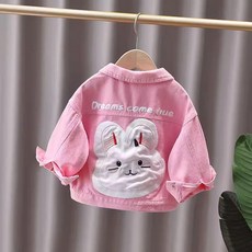 여아 데님 자켓 귀여운 캐릭터 봄 가을 트렌디 아우터 키즈 청자켓 아동 점퍼 데님점퍼 어린이 봄점퍼, 130, S.  등판 토끼 핑크