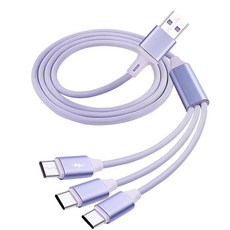 XMSJSIY 66W USB-C 고속 충전 케이블 3 in 1 USB 수 - C 15m32피트 퍼플 초고속 데이터 전송 태블릿 스마트폰 휴대폰 호환, 1개