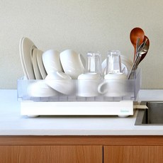 오브제팜 모던스퀘어 물빠짐 식기건조대, 1세트, 크림, 1단