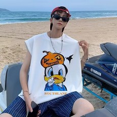 背心男 卡通設計感無袖上衣夏季薄款透氣 運動背心 坎肩背心 無袖t恤男 內搭背心 坦克背心 健身背心 大肩背心