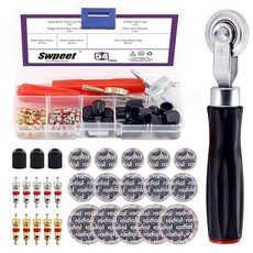 Swpeet 65Pcs 타이어 밸브 스템 공구 제거기 및 설치 세트 코어가 있는 캡 스냅인 스템 단일 이중 헤드 코어 공구 대부분의 차량용 4방향, 1
