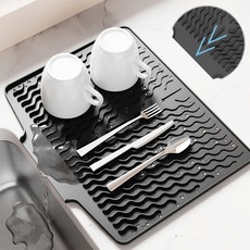 드라잉매트 식기건조매트 실리콘드라잉매트 누수식 식기건조대받침 실리콘건조매트 40x33cm 실리콘건조매트, 블랙, 1개