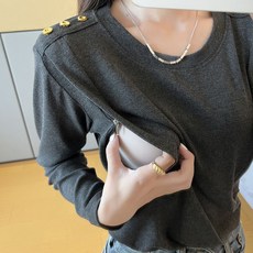 봄 가을 임부복 루즈핏 임산부 이너티셔츠 라운드넥 긴팔 수유티 산후 수유복 긴팔 티셔츠 YSQ