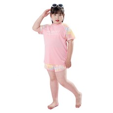 HAUREET 女童粉色分體式防曬泳衣套裝, 分體泳衣 粉色