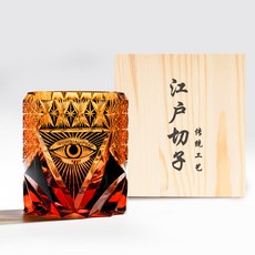 BRAVOMART 日式江戶切子 琥珀色 手工雕刻威士忌杯, 1個