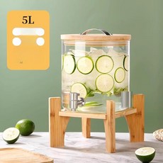 물병 수도꼭지 우드 유리 물통 물항아리 워터저그 내열유리 유리병 생수 워터 음료디스펜서, 1개, 1L, 5L (대나무 받침대 포함)