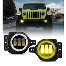 Xprite 2018-2025 지프 랭글러 JL JLU 및 2020+ 글래디에이터 JT와 호환되는 300% 밝은 안개등 60W LED 안개등 교체품 장착 브래킷 2쌍 포함, Yellow Halo