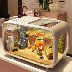 FONOW 수족관 일체형 조경실내 어항 뚜껑 포함 탁상어항 사육어항, 1개, B-화이트