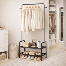 키와이 미니멀라이프 2단 스틸 스탠드 행거 2color / 수납형 선반행거 철제행거 스탠드옷걸이, 화이트