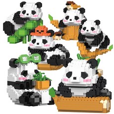 알꿀밤-나노블럭-동물 E팬더 판다 곰 가족 6종 세트, 1개