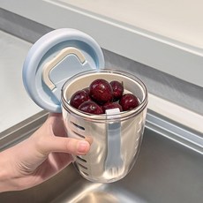 이중 배수 보관 과일컵 캠핑용 휴대 보존 용기 신선도 유지 과일/샐러드 보관통2개 세트, [보라색 1개], [아침 샐러드 컵]-2pcs