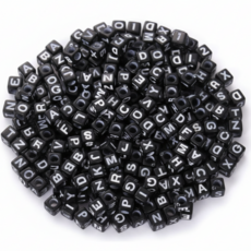 알파벳 이니셜 비즈 100p, 1개, 04.큐브 불투명 블랙 화이트