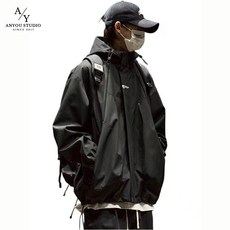 ANYOU 남성용 방수 방풍 후드 자켓 스트리트 스타일 캐주얼 아우터 다목적 아웃도어 자켓