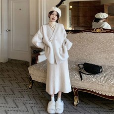 봄 가을 임산부 세트 캐주얼 패션 임부복 루즈핏 긴팔 브이넥 가디건 + 니트 롱 원피스 투피스 세트 기질 임부옷 WXY