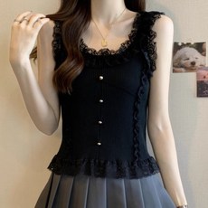COSYEVNO 여름 민소매 나시 슬림핏 레이스 패션 캐주얼 여성 티셔츠