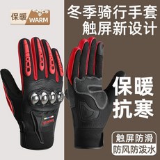 騎行手套 冬季機車防寒觸屏手套 保暖防風加絨, 【合金護殼/防雨/可觸屏】紅色,XXL (長27.5寬11.5), 紅色